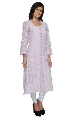 Ada Pink Hand Embroidered Georgette Chikankari Kurti 4