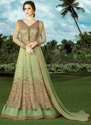 Pale Green  Embroidered Net Semi Stitched Anarkali Suit 1