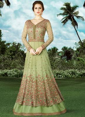 Pale Green  Embroidered Net Semi Stitched Anarkali Suit 2