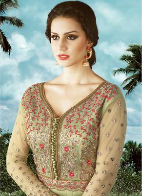 Pale Green  Embroidered Net Semi Stitched Anarkali Suit 3