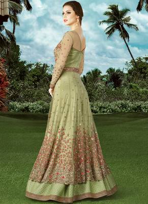 Pale Green  Embroidered Net Semi Stitched Anarkali Suit 4