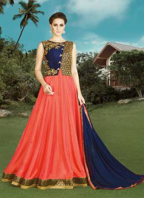 Dark orange embroidered silk semi stitched Anarkali Suit 1