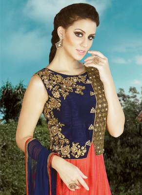 Dark orange embroidered silk semi stitched Anarkali Suit 3