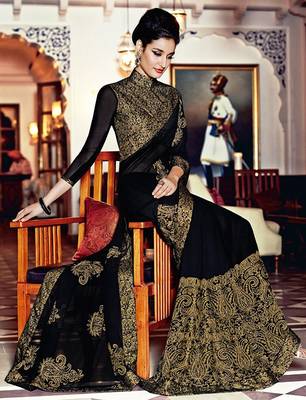 IndianEFashion BlackChiffonEmbroidery  Designer Saree 2