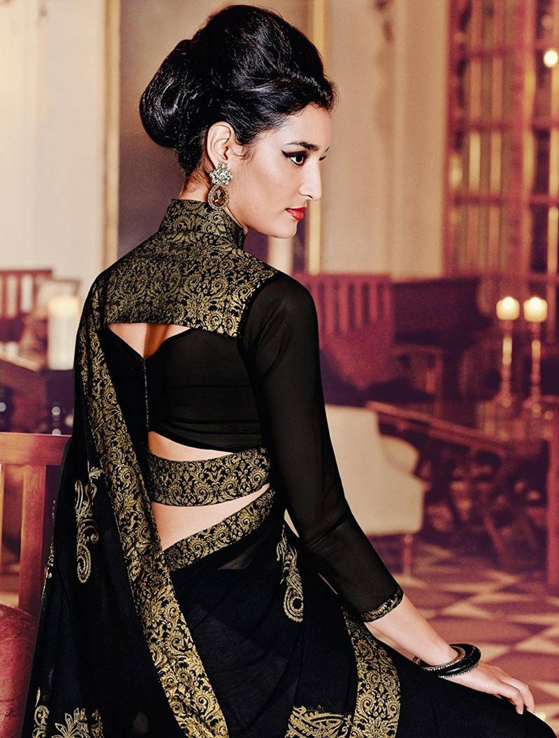 IndianEFashion BlackChiffonEmbroidery  Designer Saree