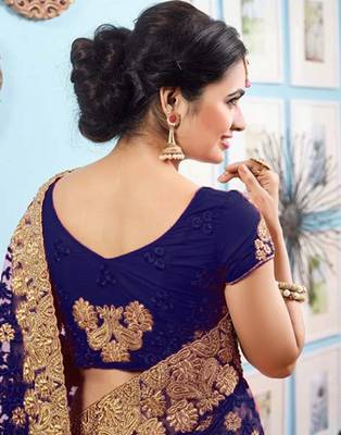 IndianEFashion Blue Georgette With Net  Embroidery  Half & Half Self Designer Saree 3