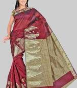 Pavecha's Banarasi Cotton Jute Saree - Khicha Big Border Maroon MK234
