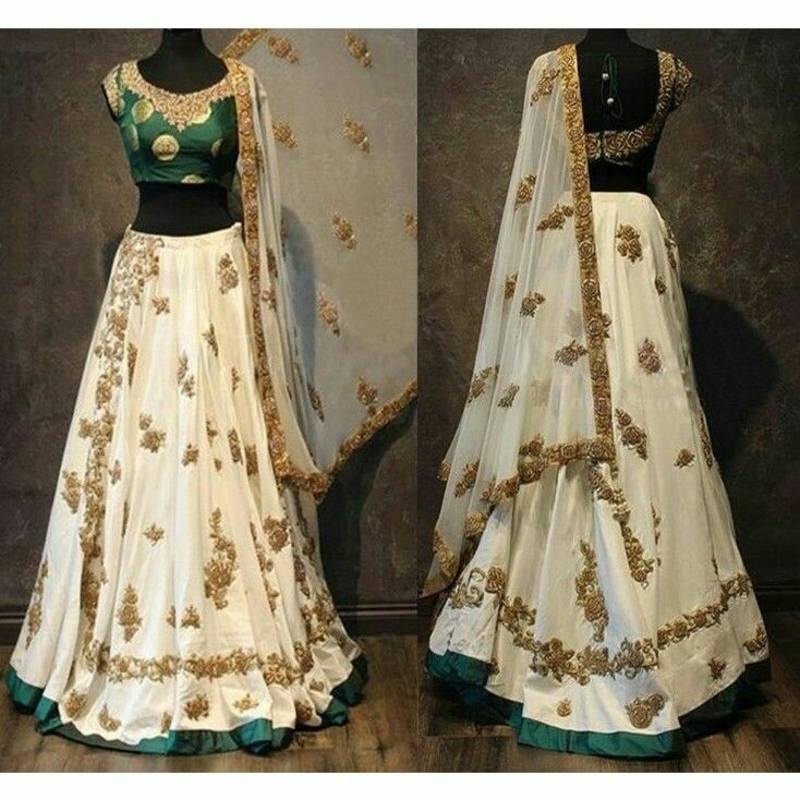 white embroided Tapeta silk lehenga with choli