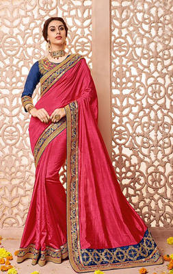 Pink embroidered art silk saree with blouse 1