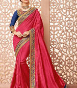 Pink embroidered art silk saree with blouse