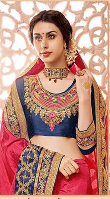 Pink embroidered art silk saree with blouse 2