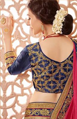 Pink embroidered art silk saree with blouse 3