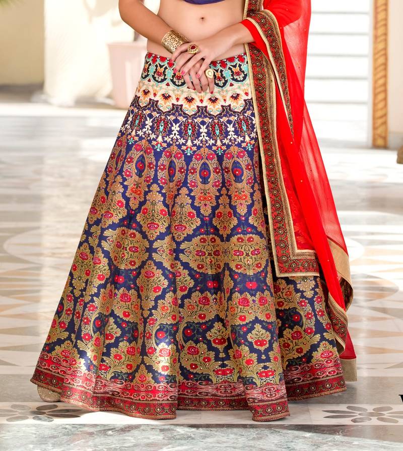 Multicolor Art Silk Unstitched Lehenga