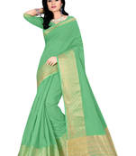 Green embroidered blended cotton saree with blouse