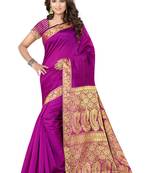 Rani pink printed banarasi silk saree with blouse