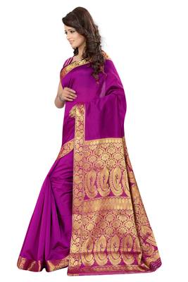 Rani pink printed banarasi silk saree with blouse 2