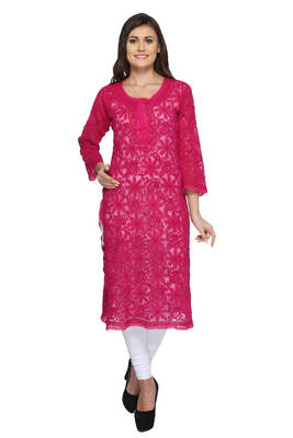 Magenta Embroidered Georgette Ethnic Kurti  1