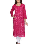 Magenta Embroidered Georgette Ethnic Kurti 