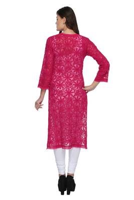 Magenta Embroidered Georgette Ethnic Kurti  2