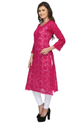 Magenta Embroidered Georgette Ethnic Kurti  3