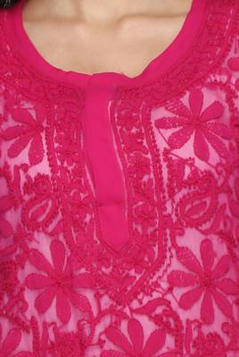 Magenta Embroidered Georgette Ethnic Kurti  4