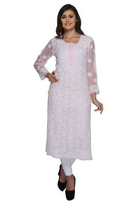 Ada Pink Hand Embroidered Georgette Chikankari Ethnic Kurti  1