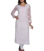 Ada Pink Hand Embroidered Georgette Chikankari Ethnic Kurti 