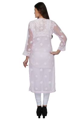 Ada Pink Hand Embroidered Georgette Chikankari Ethnic Kurti  2