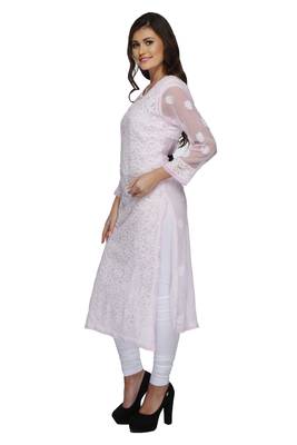 Ada Pink Hand Embroidered Georgette Chikankari Ethnic Kurti  3