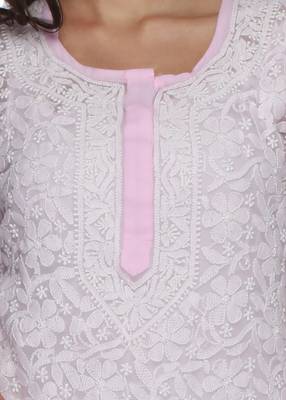 Ada Pink Hand Embroidered Georgette Chikankari Ethnic Kurti  4