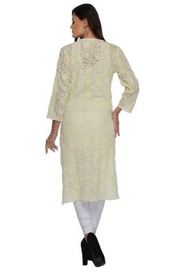 Ada Lemon Hand Embroidered Georgette Chikan Ethnic Kurti  2