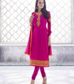 Pink embroidered georgette semi stitched salwar with dupatta