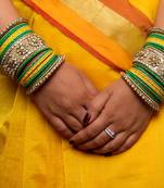 Traditional Jaali Work Green Yellow Bangle Set