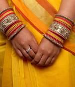 Traditional Jaali Work Red Yellow Bangle Set