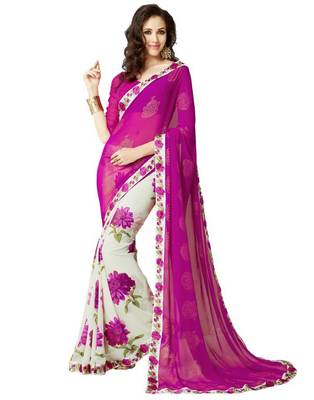 pink printed georgette saree with blouse 1