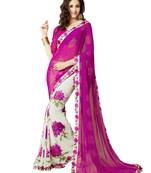 pink printed georgette saree with blouse