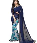 blue printed georgette saree with blouse
