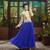Off white & blue embroidered soft net semi stitched party wear gown