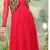 Red embroidered net semi stitched party wear gown