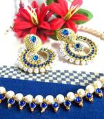 Dark Blue Pearl Polki Earring and Necklace