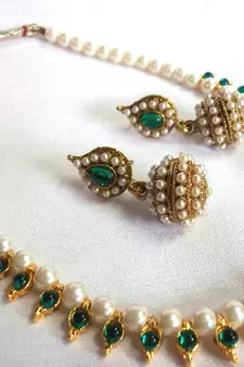 Dark Green Pearl Gota  Necklace Set
