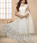 White designer hot long anarkali suit by fabfiza