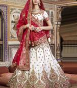 White embroidered silk unstitched bridal lehenga