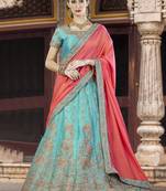 Sky blue embroidered silk unstitched lehenga