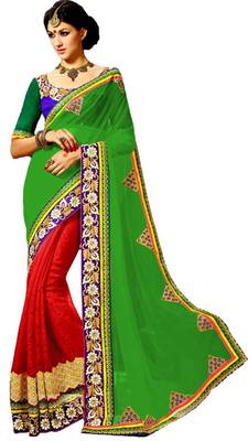 Multicolor embroidered georgette saree with blouse 1