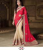 Red embroidered georgette saree with blouse