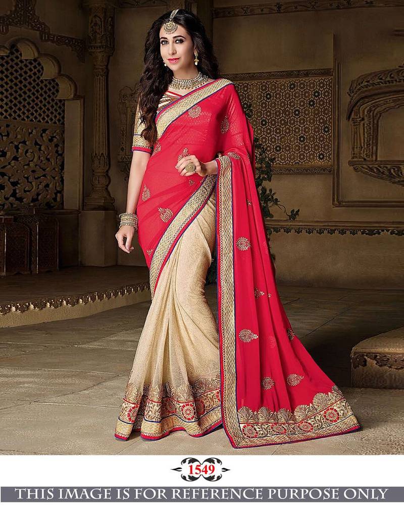 Red embroidered georgette saree with blouse