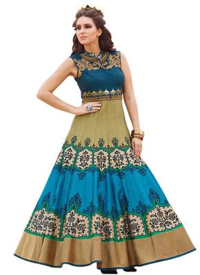 Multicolor printed art silk semi stitched party wear gowns 1