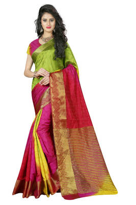 Dark multicolor printed pure banarasi silk saree with blouse 1