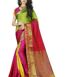 Dark multicolor printed pure banarasi silk saree with blouse